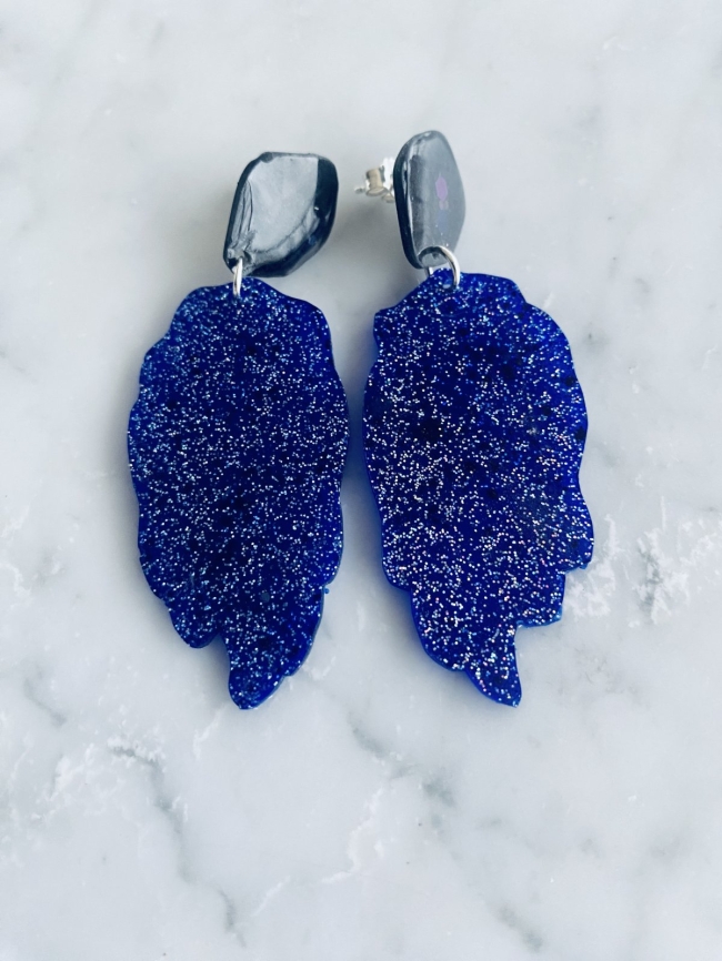Boucles d'oreilles Subway bleues et paillettes en résine (Nouveau) 